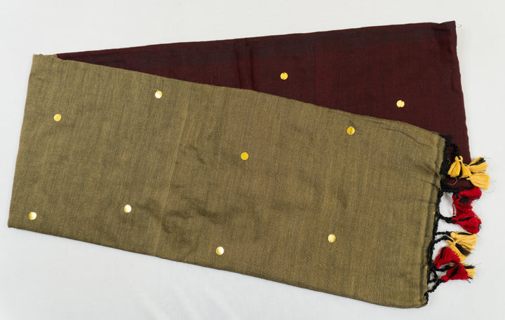 Maroon Color Khadi Gini Saree with contrast Pallu & blouse