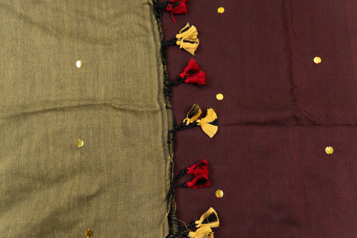 Maroon Color Khadi Gini Saree with contrast Pallu & blouse