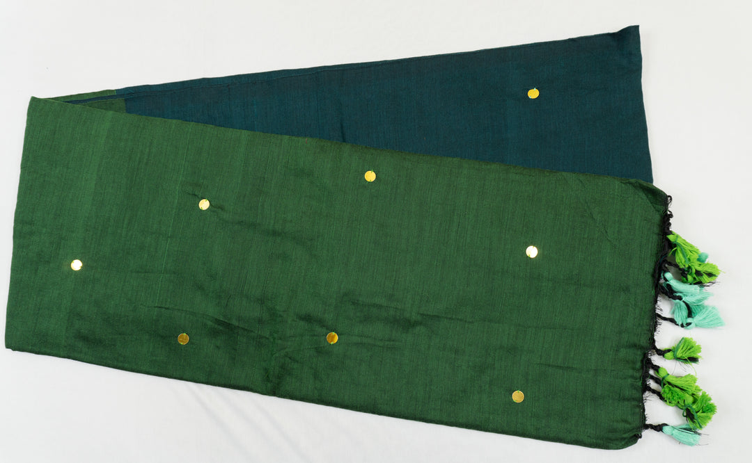 Teal Green Color Khadi Gini Saree with contrast Pallu & blouse