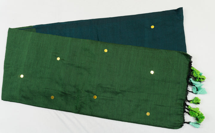 Teal Green Color Khadi Gini Saree with contrast Pallu & blouse
