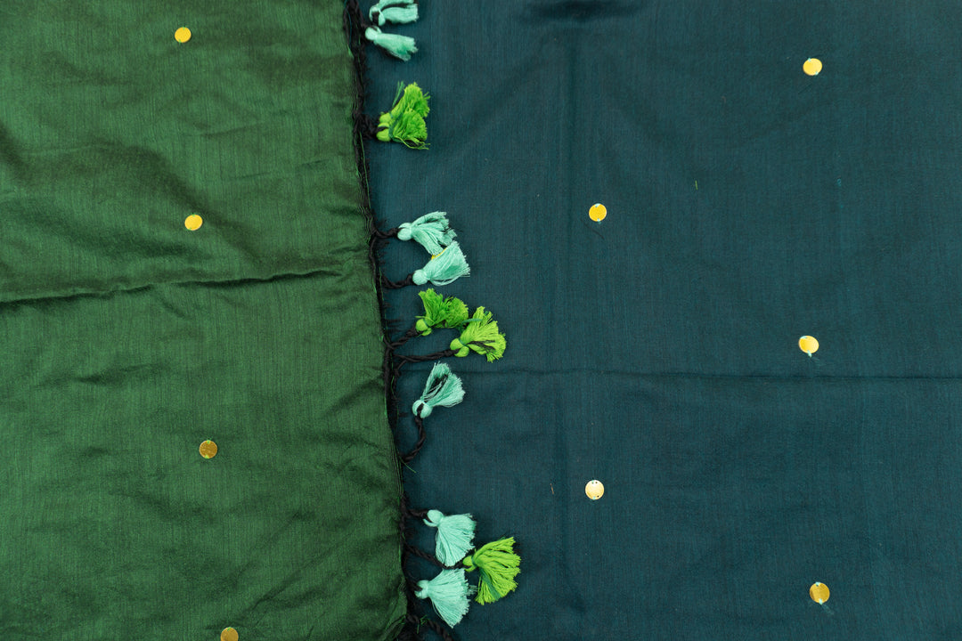 Teal Green Color Khadi Gini Saree with contrast Pallu & blouse