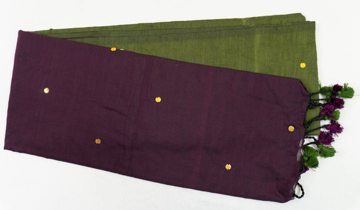 Leafy Green Color Khadi Gini Saree with contrast Pallu & blouse