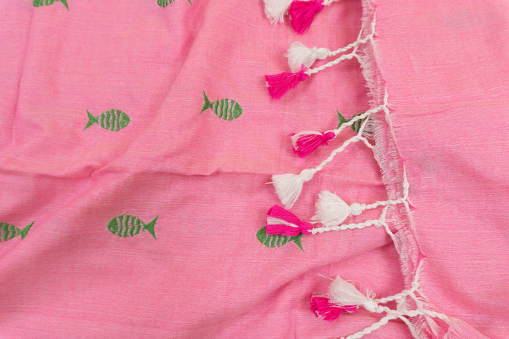 Pink Color Kadhi Fish Embroidery Saree with running blouse