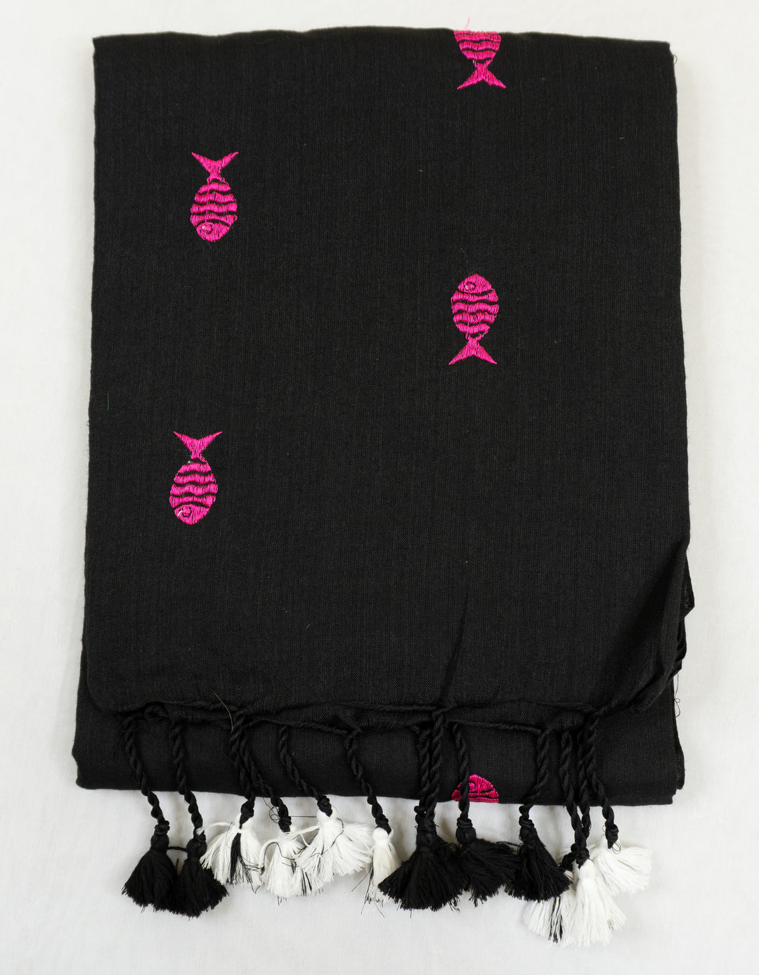 Black Color Kadhi Fish Embroidery Saree with running blouse