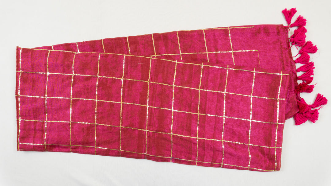 Rani Pink Khadi Tissue Sequence Saree