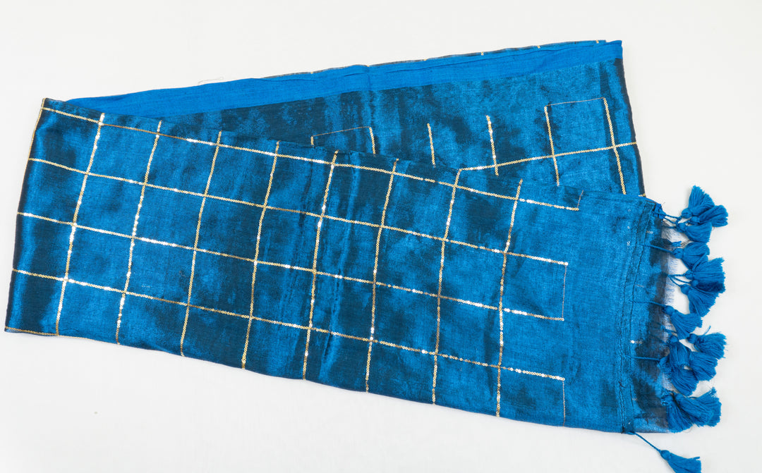 Blue Color Khadi Tissue sequence Saree