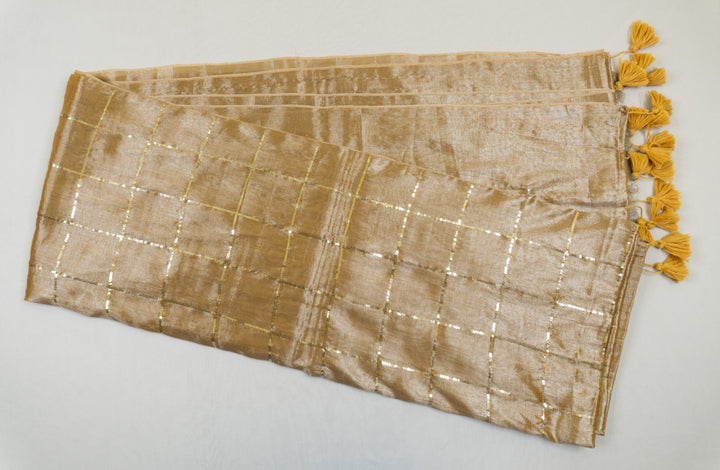 Cream Color Khadi Tissue Sequence Saree