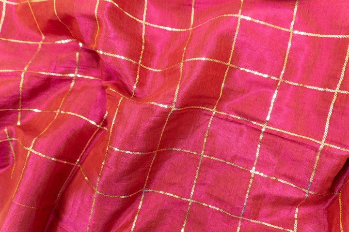 Rani Pink Khadi Tissue Sequence Saree