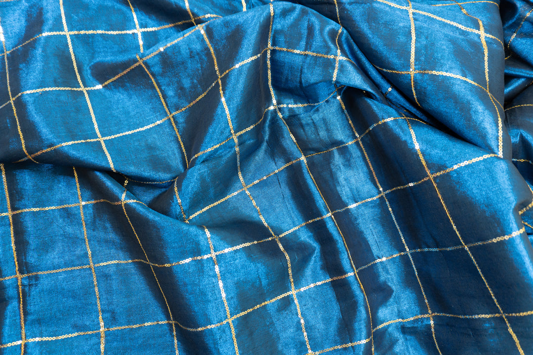 Blue Color Khadi Tissue sequence Saree