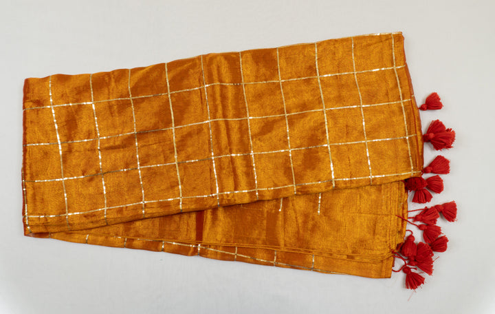 Orange Color Khadi Tissue Sequence Saree