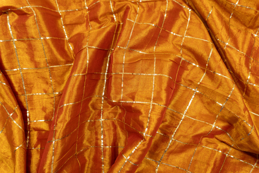 Orange Color Khadi Tissue Sequence Saree
