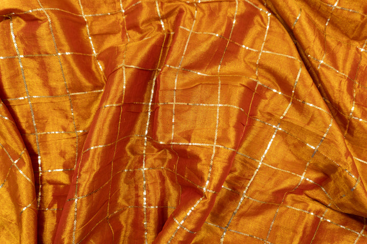 Orange Color Khadi Tissue Sequence Saree