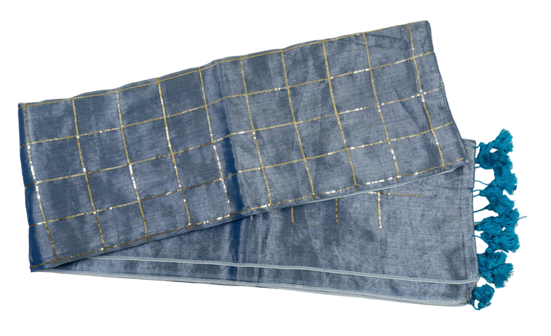 Light Blue Color Khadi Tissue Sequence Saree