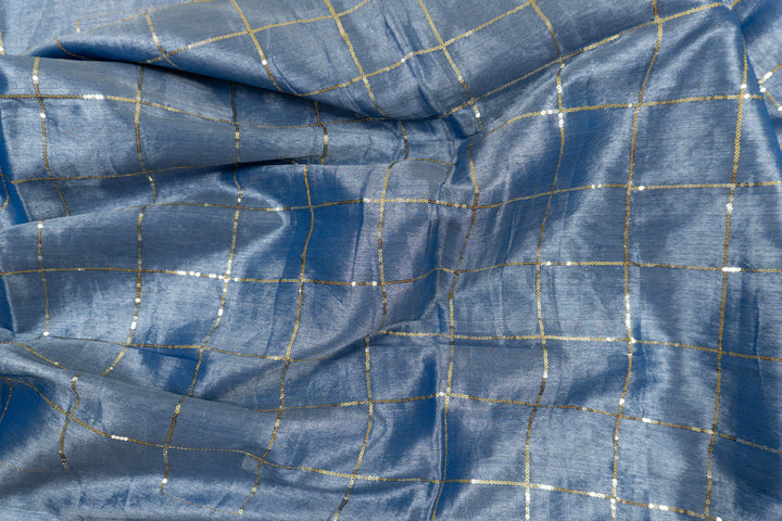Light Blue Color Khadi Tissue Sequence Saree