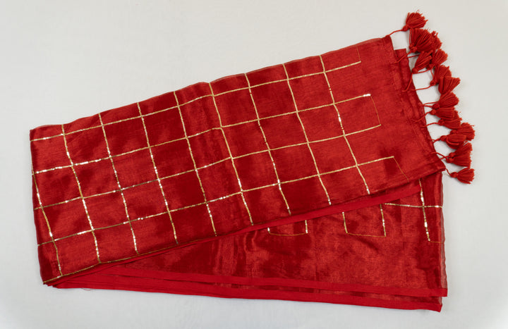 Red Color Khadi Tissue Sequence Saree