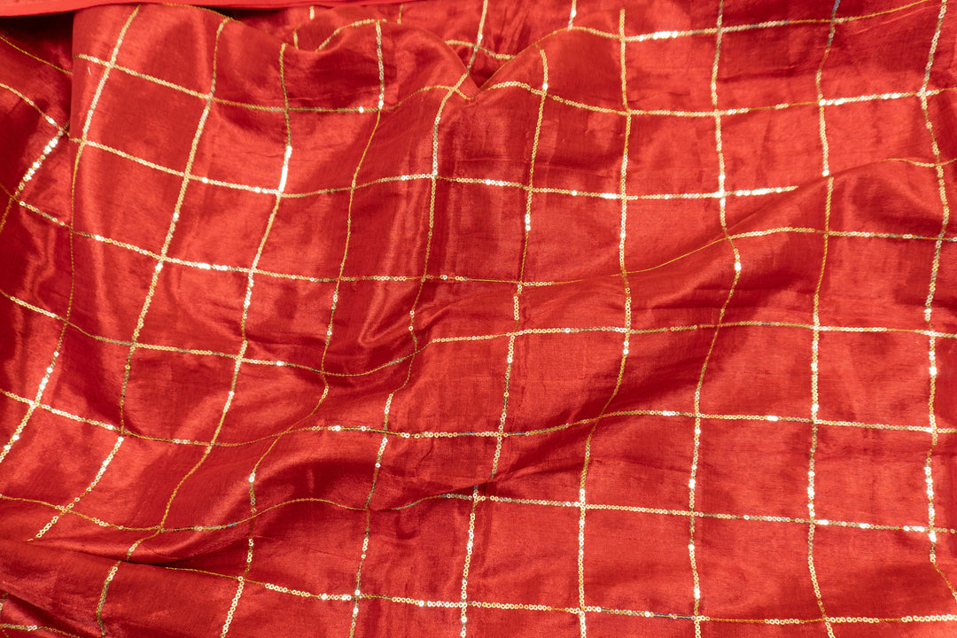 Red Color Khadi Tissue Sequence Saree