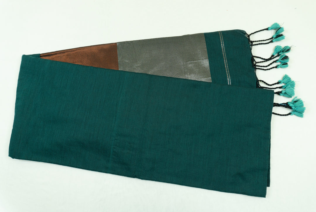 Dark Green Color Khadi Cotton plain Saree Zari Pallu with plain blouse