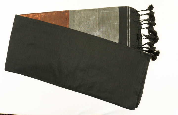 Black Color Khadi Cotton plain Saree Zari Pallu with plain blouse