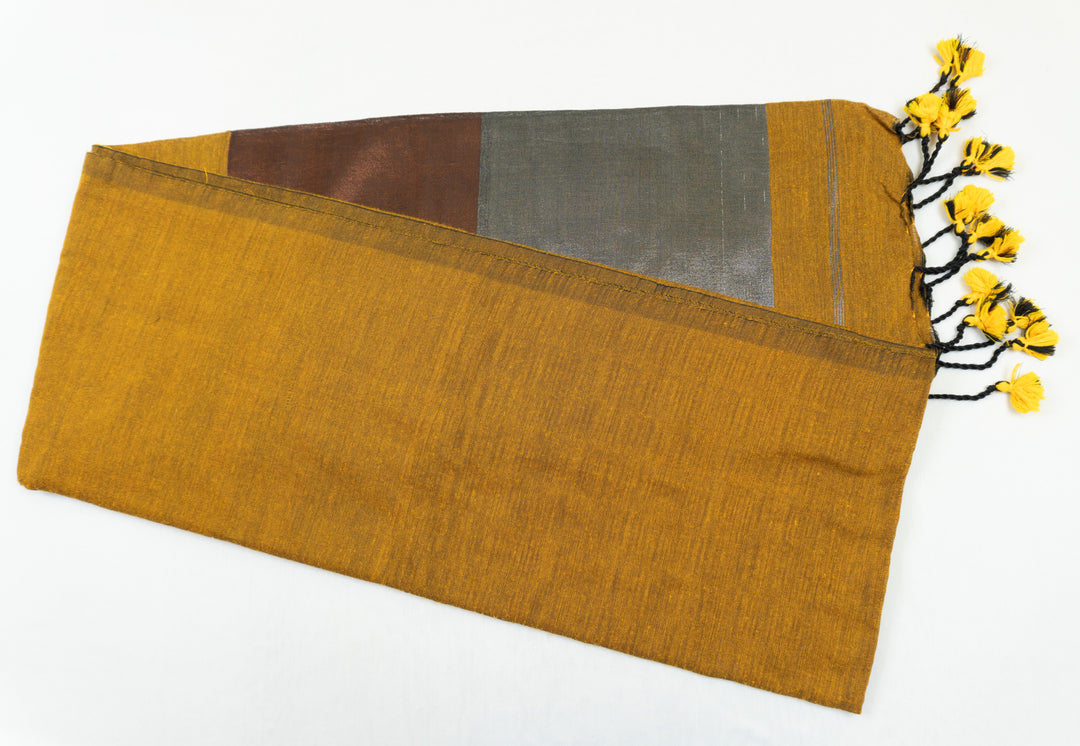 Mustard Yellow color Kadhi Cotton plain Saree Zari pallu with plain blouse