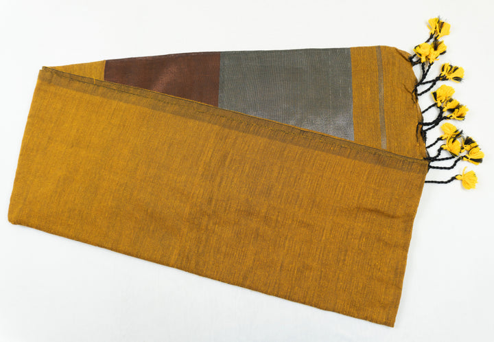Mustard Yellow color Kadhi Cotton plain Saree Zari pallu with plain blouse