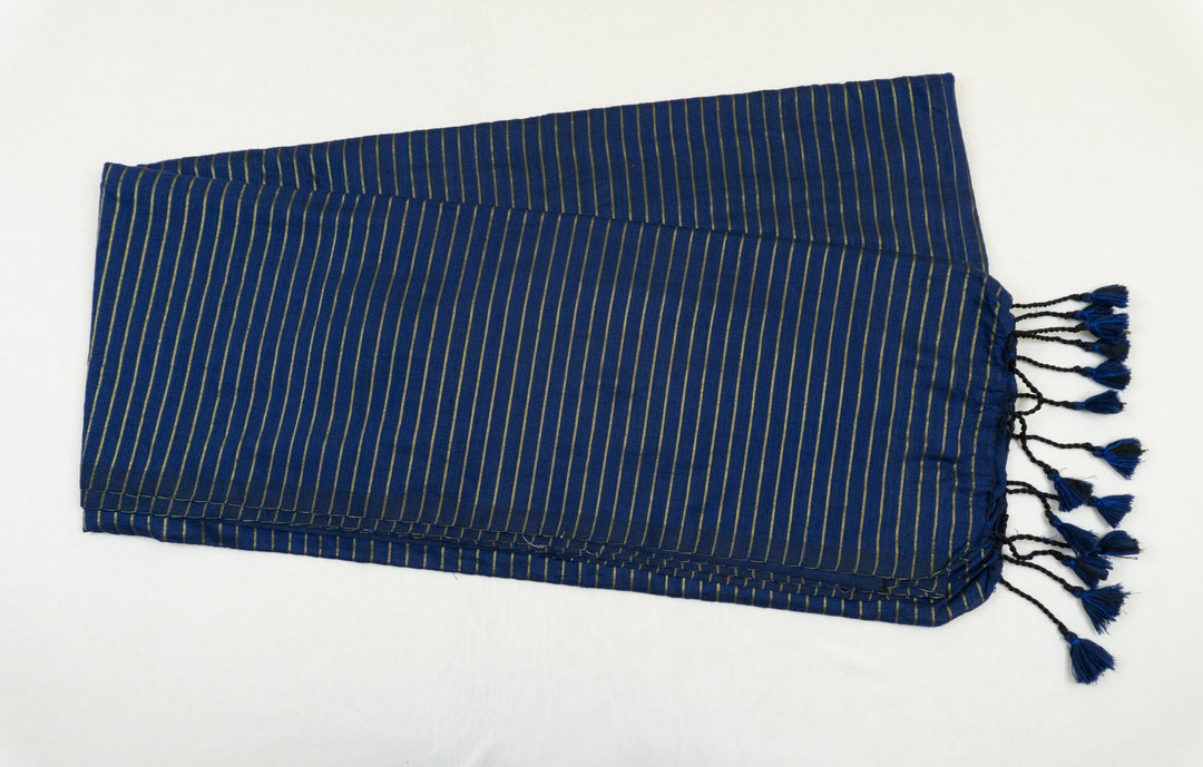 Violet Blue Color Khadi Cotton Zari Stripes Saree with plain blouse