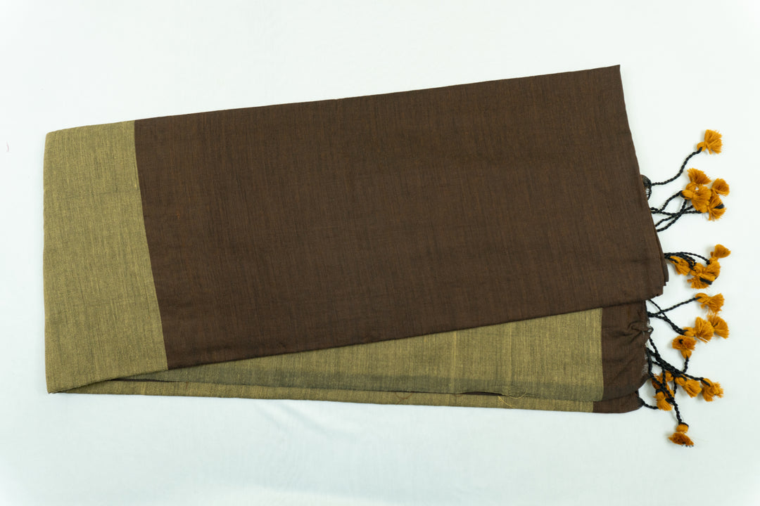 Coffee Brown Color Khadi Cotton Saree with contrast blouse & Pallu