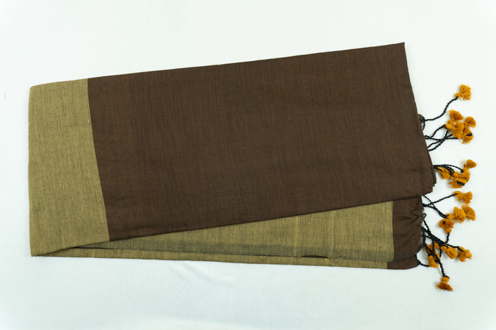 Coffee Brown Color Khadi Cotton Saree with contrast blouse & Pallu