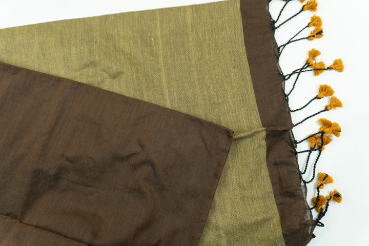 Coffee Brown Color Khadi Cotton Saree with contrast blouse & Pallu