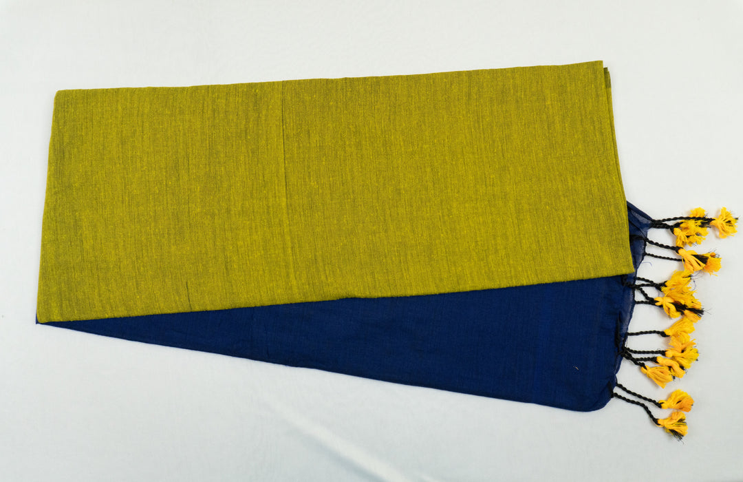 Brass Color Khadi Cotton Saree with contrast blouse & Pallu