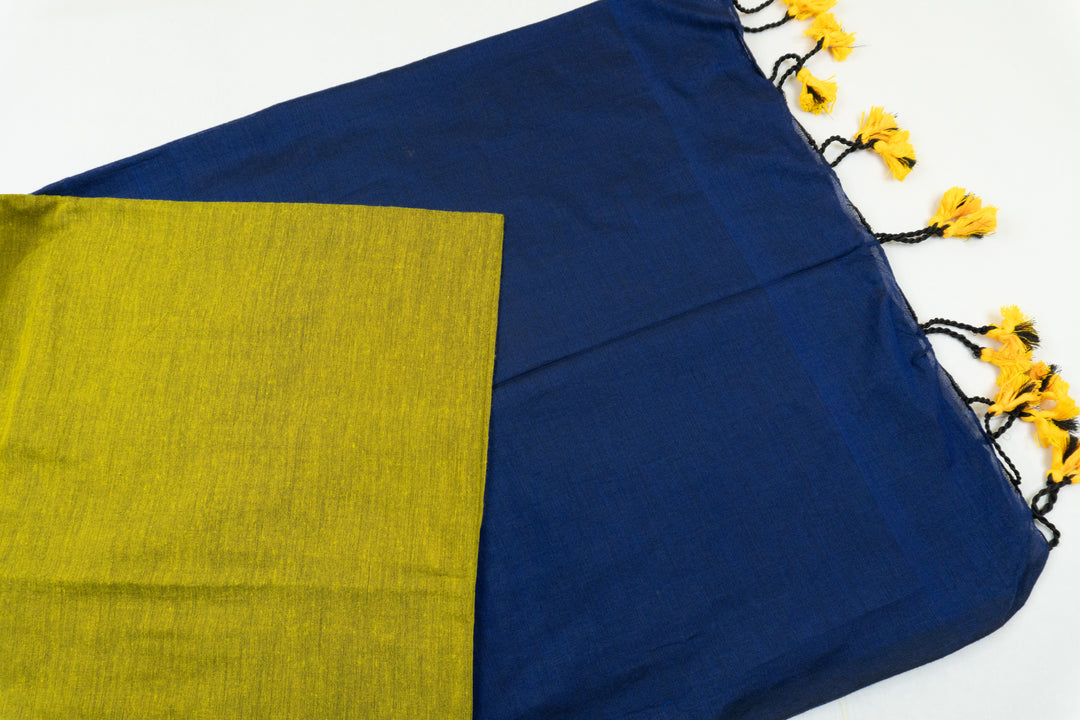 Brass Color Khadi Cotton Saree with contrast blouse & Pallu