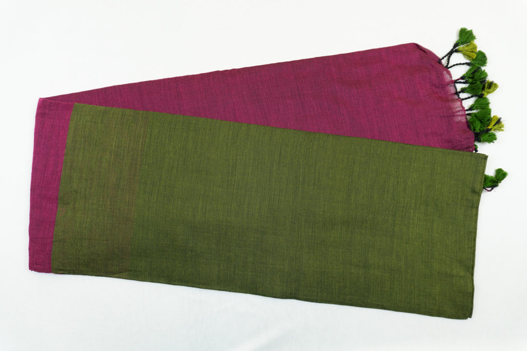 Leafy Green Color Khadi Cotton Saree with contrast blouse & Pallu