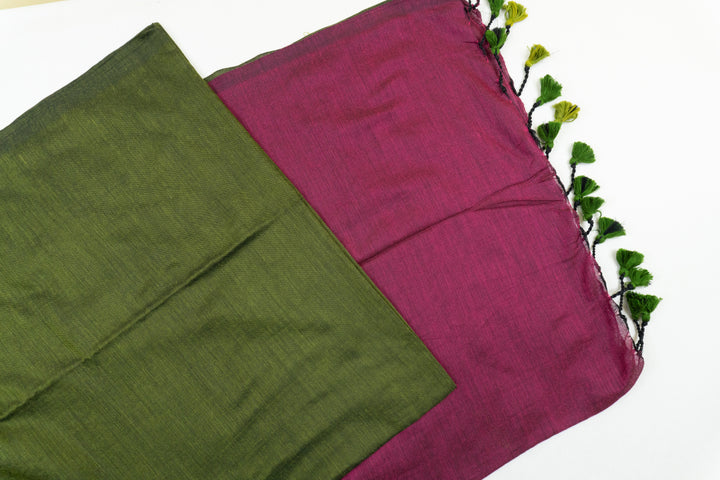 Leafy Green Color Khadi Cotton Saree with contrast blouse & Pallu