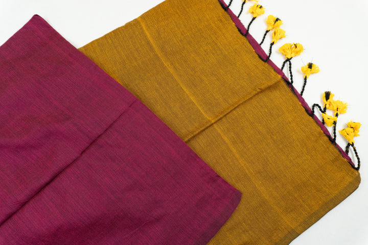 Purple Lily Color Khadi Cotton Saree with contrast blouse & Pallu