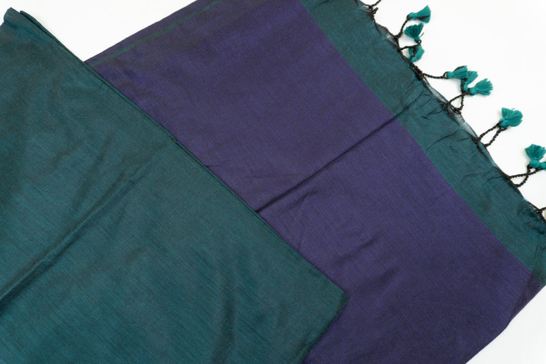 Teal Green Color Khadi Cotton Saree with contrast blouse & Pallu