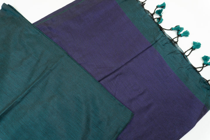 Teal Green Color Khadi Cotton Saree with contrast blouse & Pallu