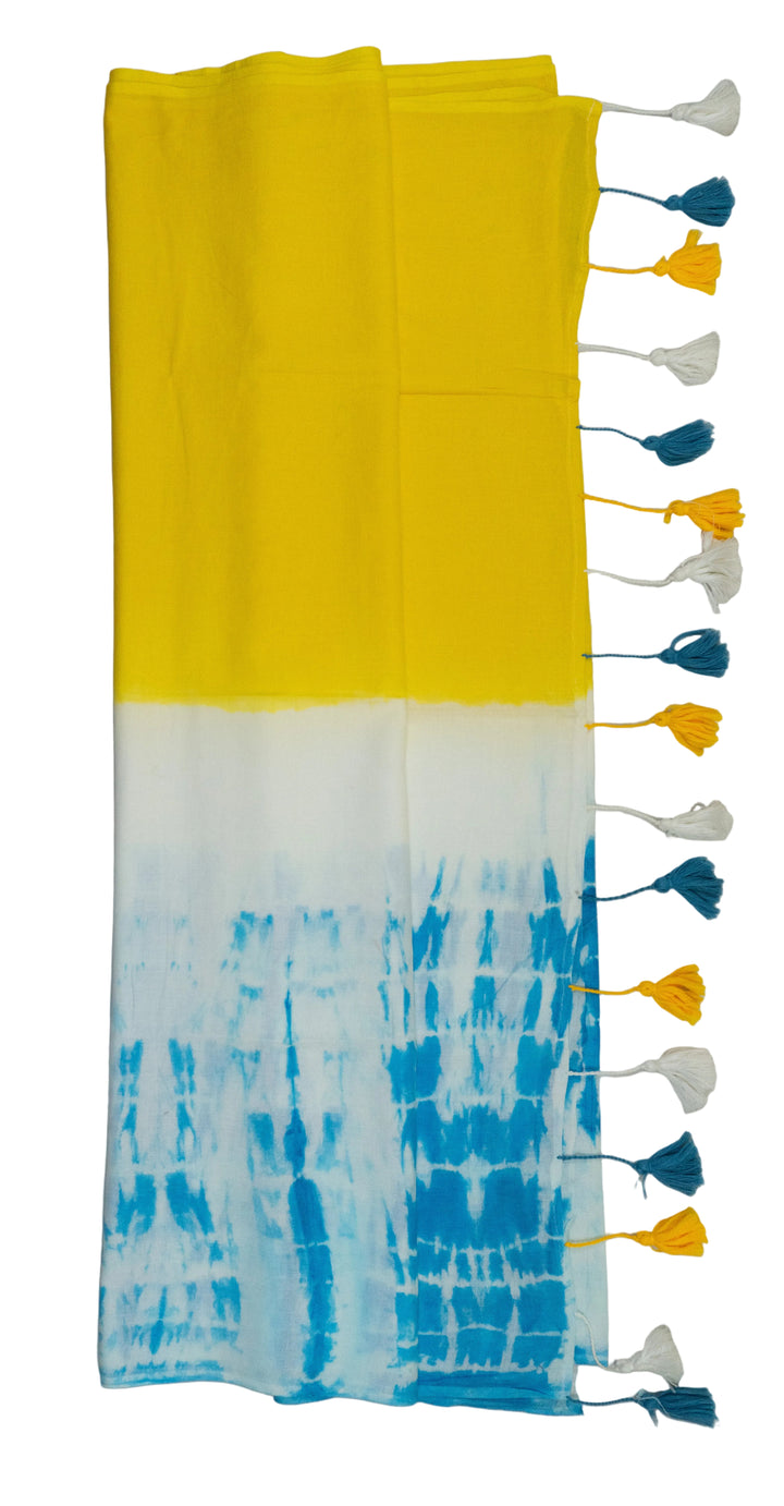 Yellow Color Mul Mul Cotton Tie & Dye without Blouse