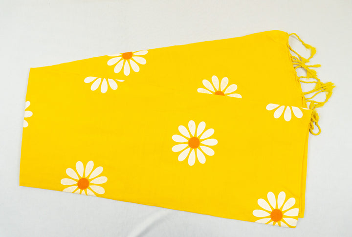 Bright Yellow Color Sunflower Kadhi Cotton Saree