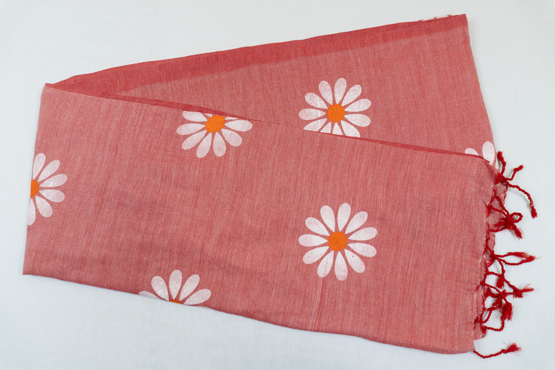Pale Red Color Sunflower Khadi Cotton Saree