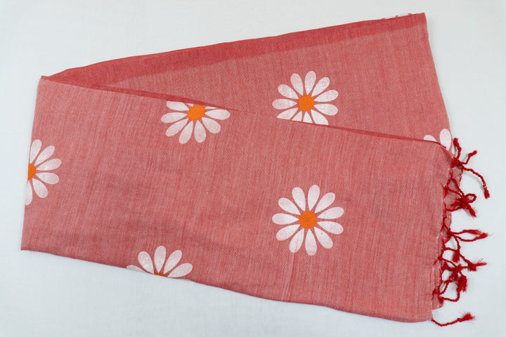 Pale Red Color Sunflower Khadi Cotton Saree