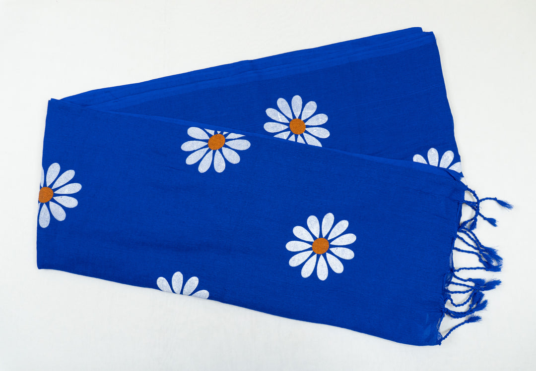 Blue Color Sunflower Khadi Cotton Saree