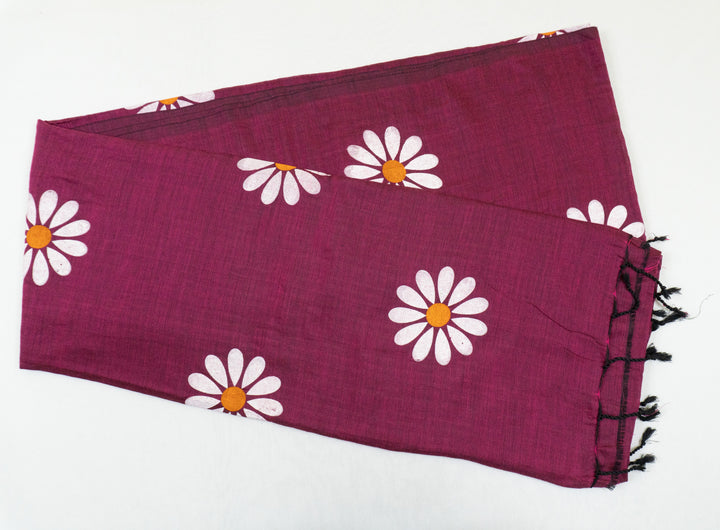 Purple Color Sunflower Khadi Cotton Saree