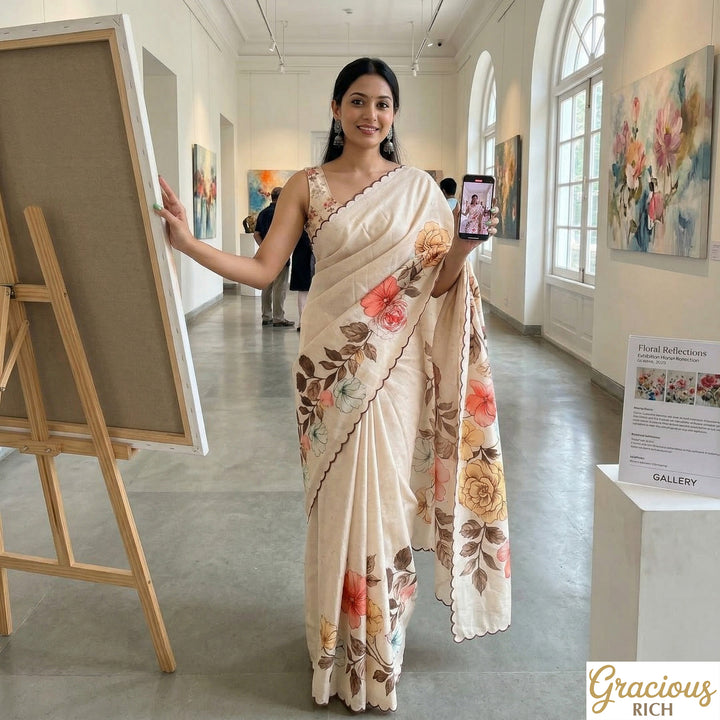🌸 Floral Tusser Silk Saree