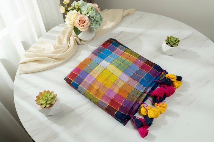 Big Zari Mul Cotton Rainbow Saree (Dark Blue)