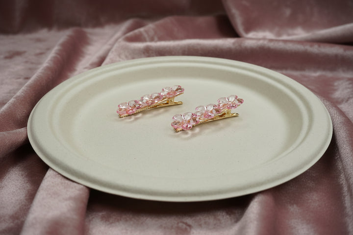 Crystal Pink Floral Hair Clip Set