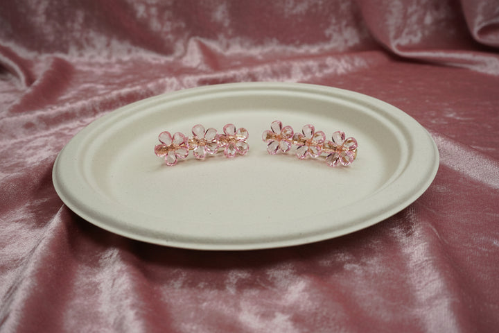 Crystal Pink Floral Hair Clip Set