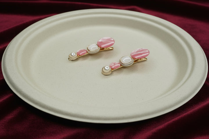 Marbled Pink Pearl Hair Clip Set