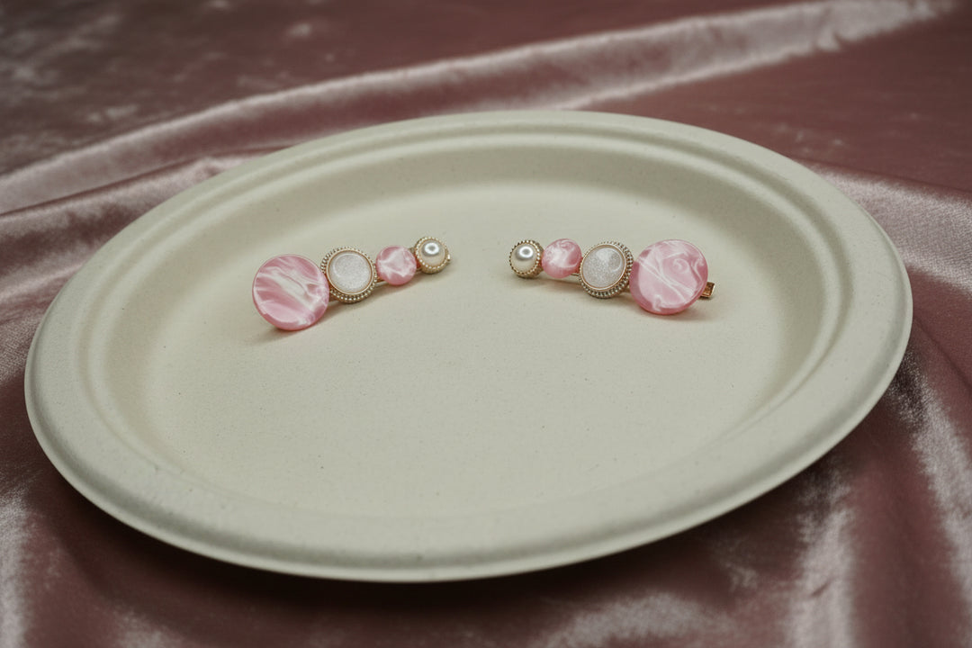 Marbled Pink Pearl Hair Clip Set