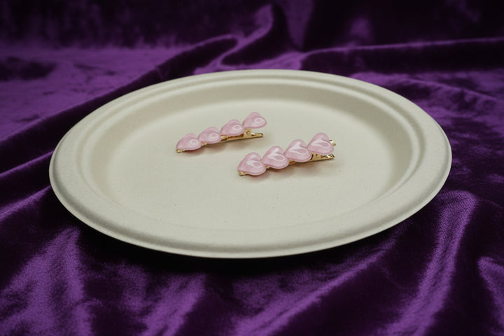 Pastel Pink Heart Hair Clip Set