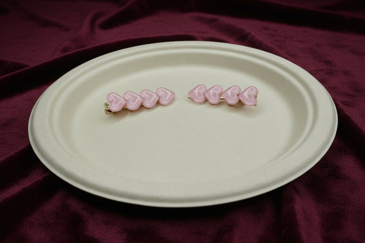 Pastel Pink Heart Hair Clip Set