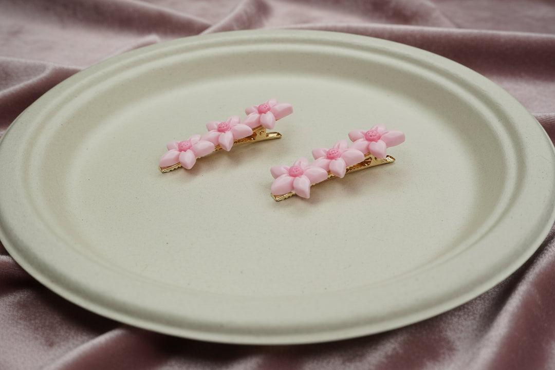 Pink Daisy Floral Hair Clip Set